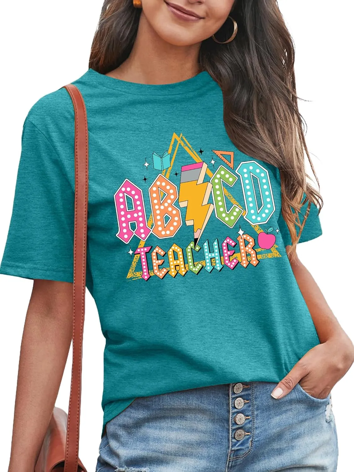 LHBNK Teacher Shirts Women ABCD Teacher Tshirt Teacher Life Shirt Tops Back to School Gifts Casual Summer Tops