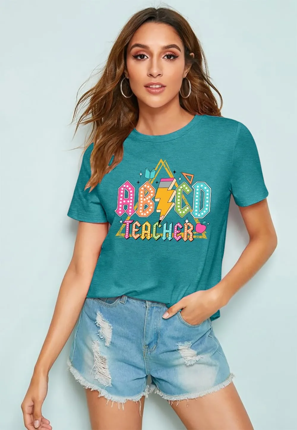 LHBNK Teacher Shirts Women ABCD Teacher Tshirt Teacher Life Shirt Tops Back to School Gifts Casual Summer Tops