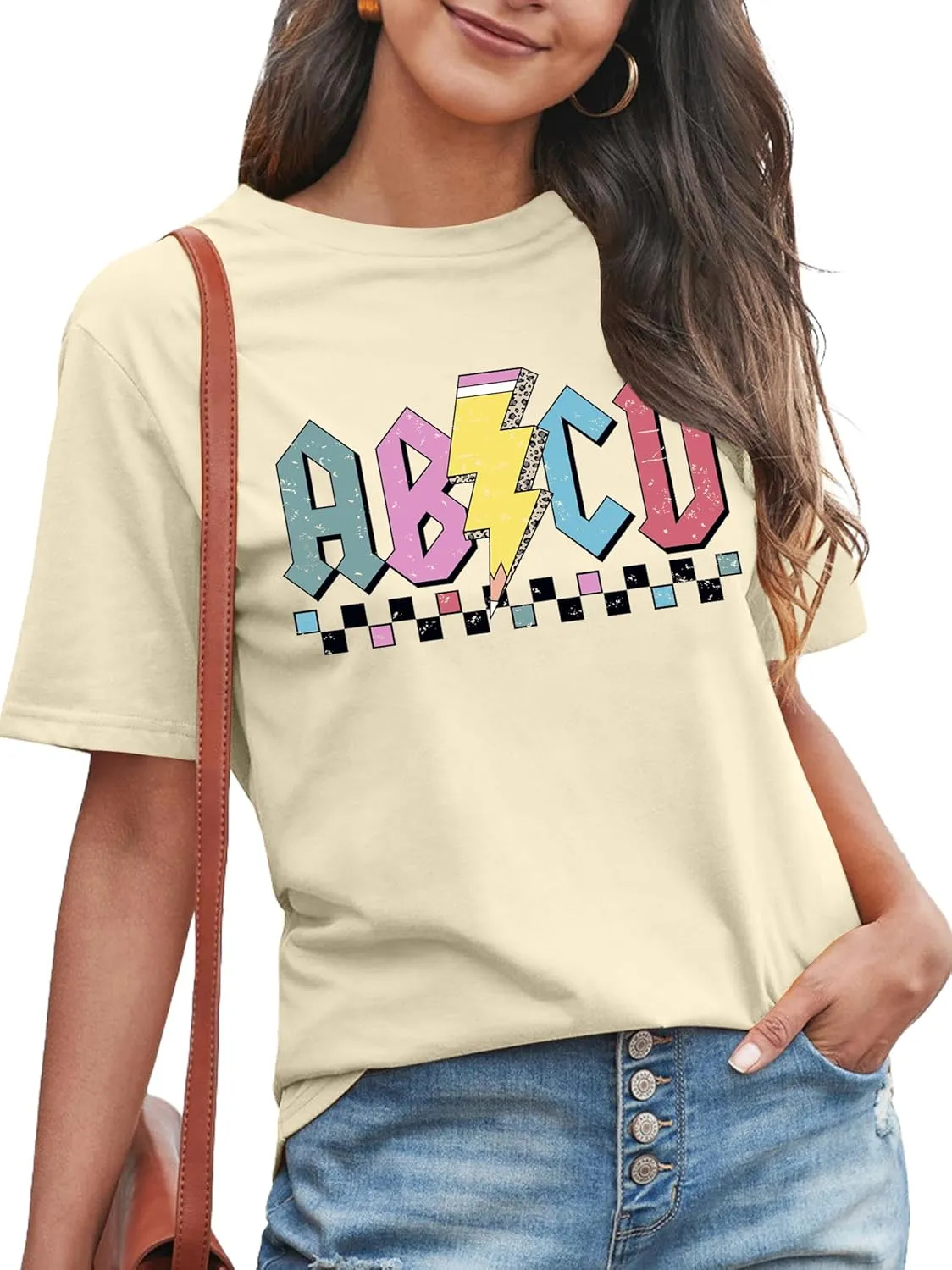 LHBNK Teacher Shirts Women ABCD Teacher Tshirt Teacher Life Shirt Tops Back to School Gifts Casual Summer Tops