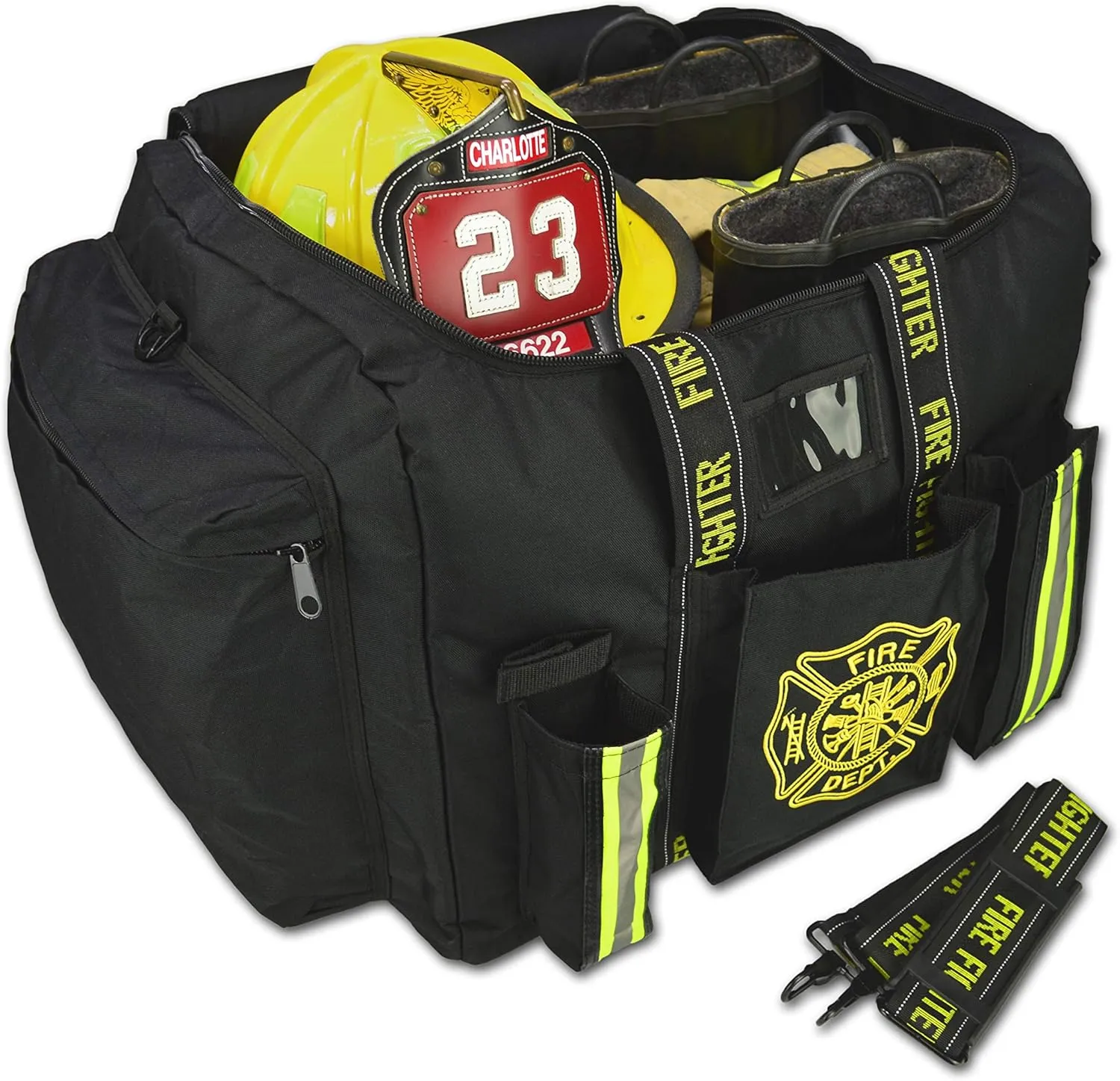 Lightning X Customizable Padded XL Step-In Turnout Gear Bag w/Shoulder Strap, Operations Pockets   Embroidered Name - BLACK