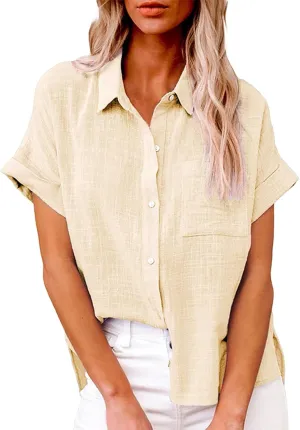 Linen Tops for Women 2025 Summer High Low Cotton Linen Shirt Button Down Embroidered Blouse Long Sleeve Tunic Tops