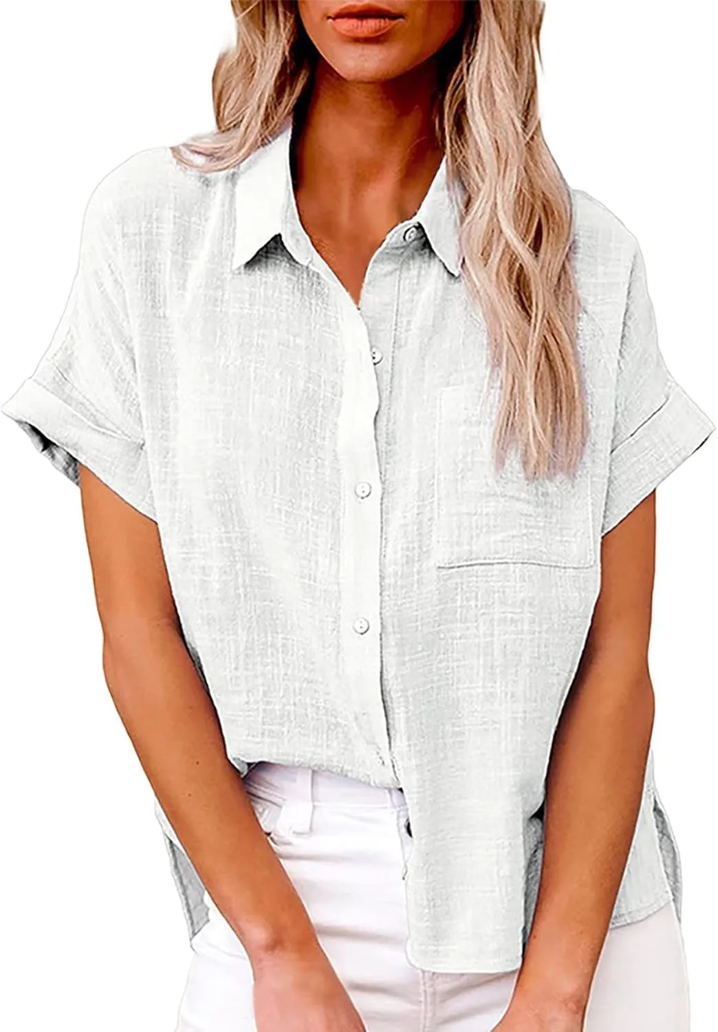 Linen Tops for Women 2025 Summer High Low Cotton Linen Shirt Button Down Embroidered Blouse Long Sleeve Tunic Tops