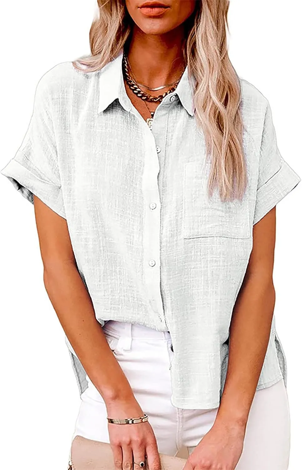 Linen Tops for Women 2025 Summer High Low Cotton Linen Shirt Button Down Embroidered Blouse Long Sleeve Tunic Tops