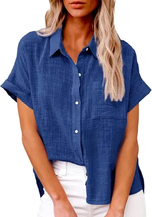 Linen Tops for Women 2025 Summer High Low Cotton Linen Shirt Button Down Embroidered Blouse Long Sleeve Tunic Tops