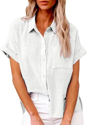 Linen Tops for Women 2025 Summer High Low Cotton Linen Shirt Button Down Embroidered Blouse Long Sleeve Tunic Tops