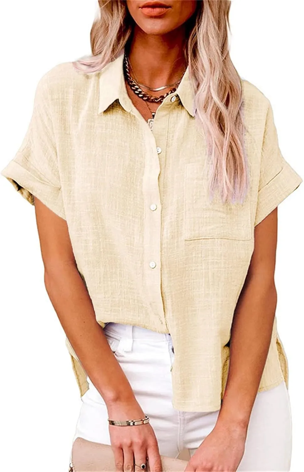 Linen Tops for Women 2025 Summer High Low Cotton Linen Shirt Button Down Embroidered Blouse Long Sleeve Tunic Tops