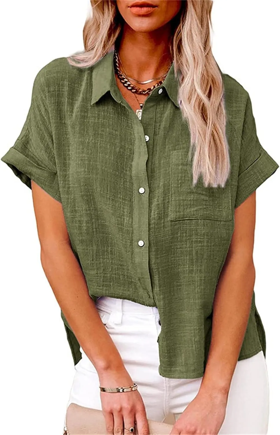 Linen Tops for Women 2025 Summer High Low Cotton Linen Shirt Button Down Embroidered Blouse Long Sleeve Tunic Tops