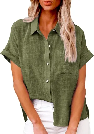 Linen Tops for Women 2025 Summer High Low Cotton Linen Shirt Button Down Embroidered Blouse Long Sleeve Tunic Tops