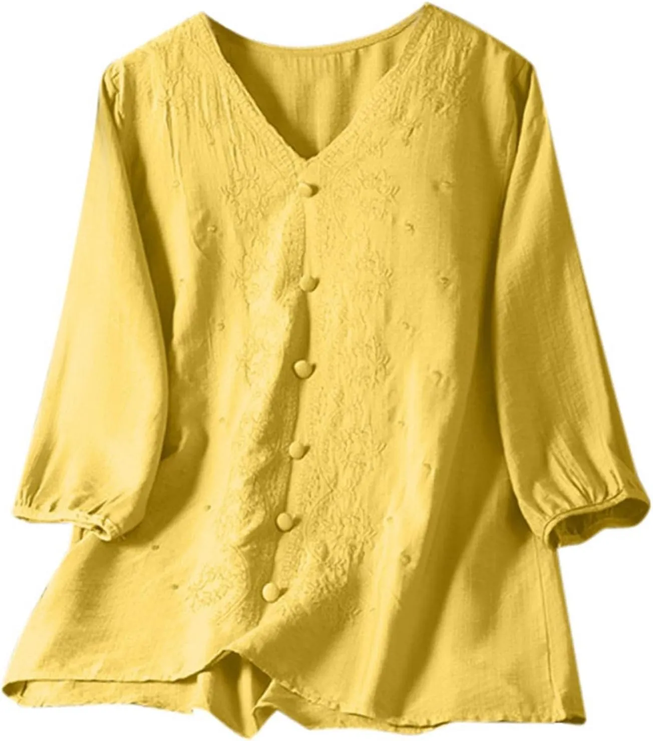 Linen Tops for Women 2025 Summer Rolled Cuffed Short Sleeve Blouse Ladies Casual V Neck Shirts Beach Cotton Tops