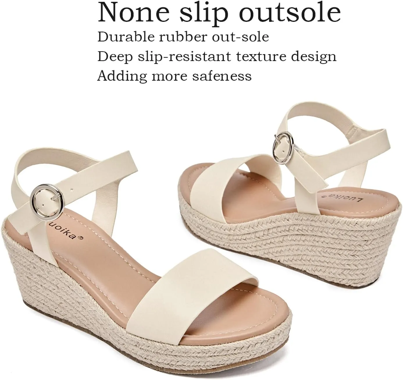Luoika Women's Wide Width Wedge Sandals, Ankle Strap Open Toe Platform Espadrille Wedge Pump Heel Women's Sandals Concise Casual Summer Shoes.