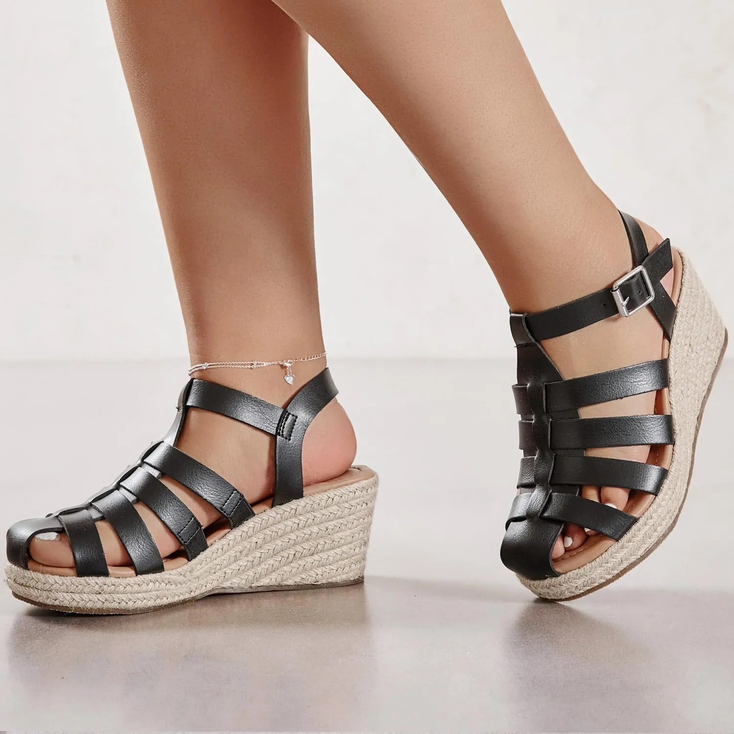 Luoika Women's Wide Width Wedge Sandals, Ankle Strap Open Toe Platform Espadrille Wedge Pump Heel Women's Sandals Concise Casual Summer Shoes.