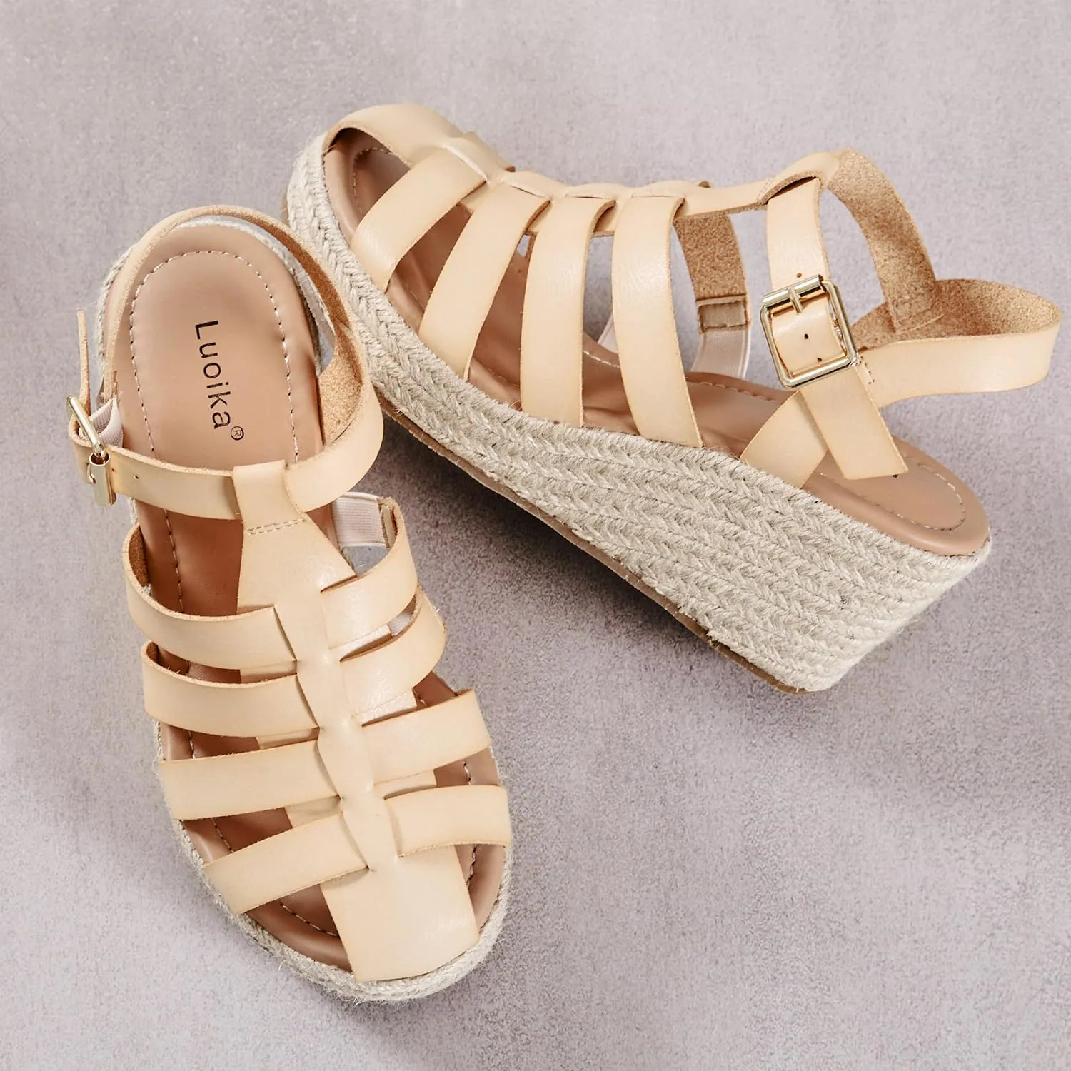 Luoika Women's Wide Width Wedge Sandals, Ankle Strap Open Toe Platform Espadrille Wedge Pump Heel Women's Sandals Concise Casual Summer Shoes.