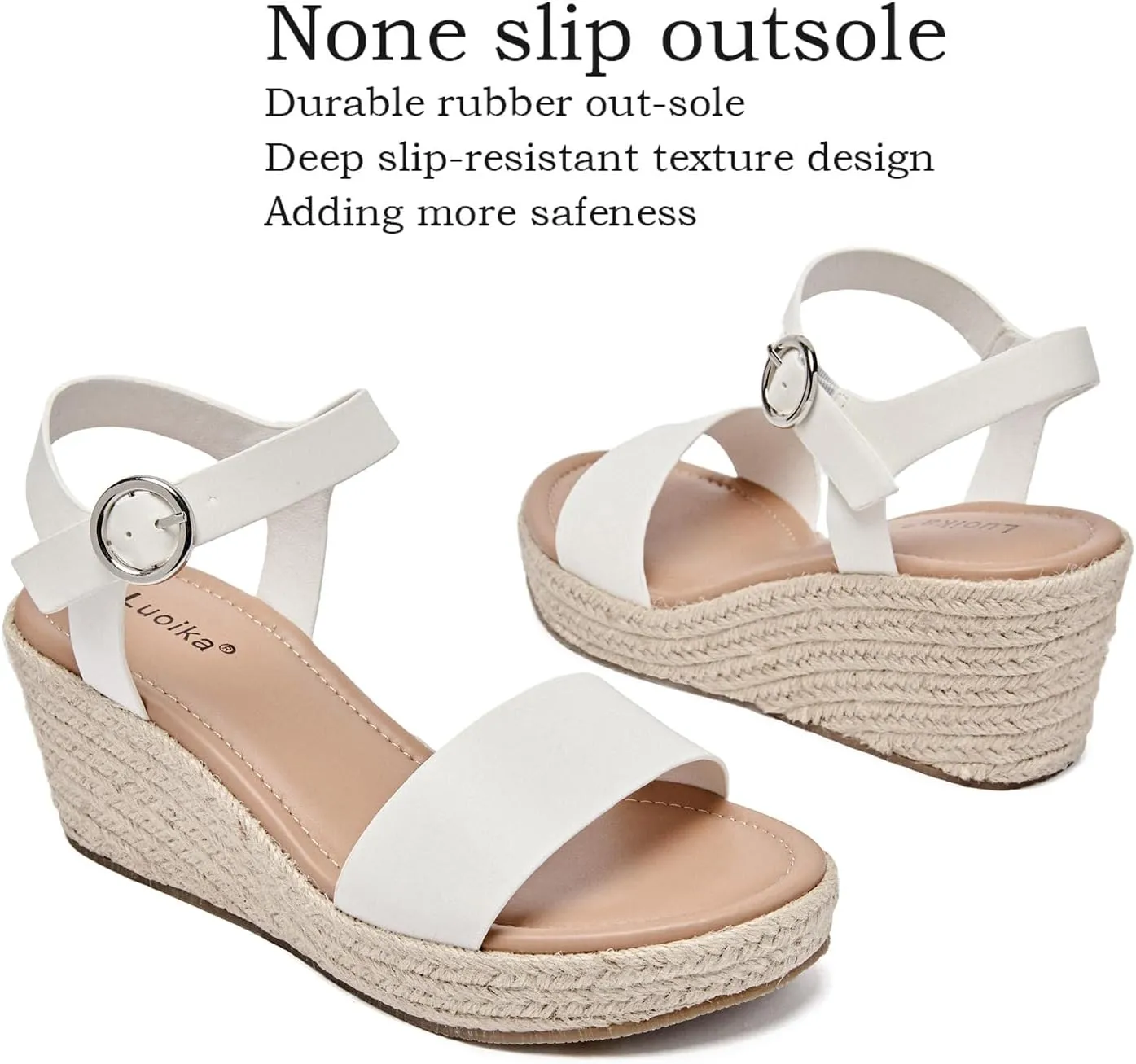 Luoika Women's Wide Width Wedge Sandals, Ankle Strap Open Toe Platform Espadrille Wedge Pump Heel Women's Sandals Concise Casual Summer Shoes.