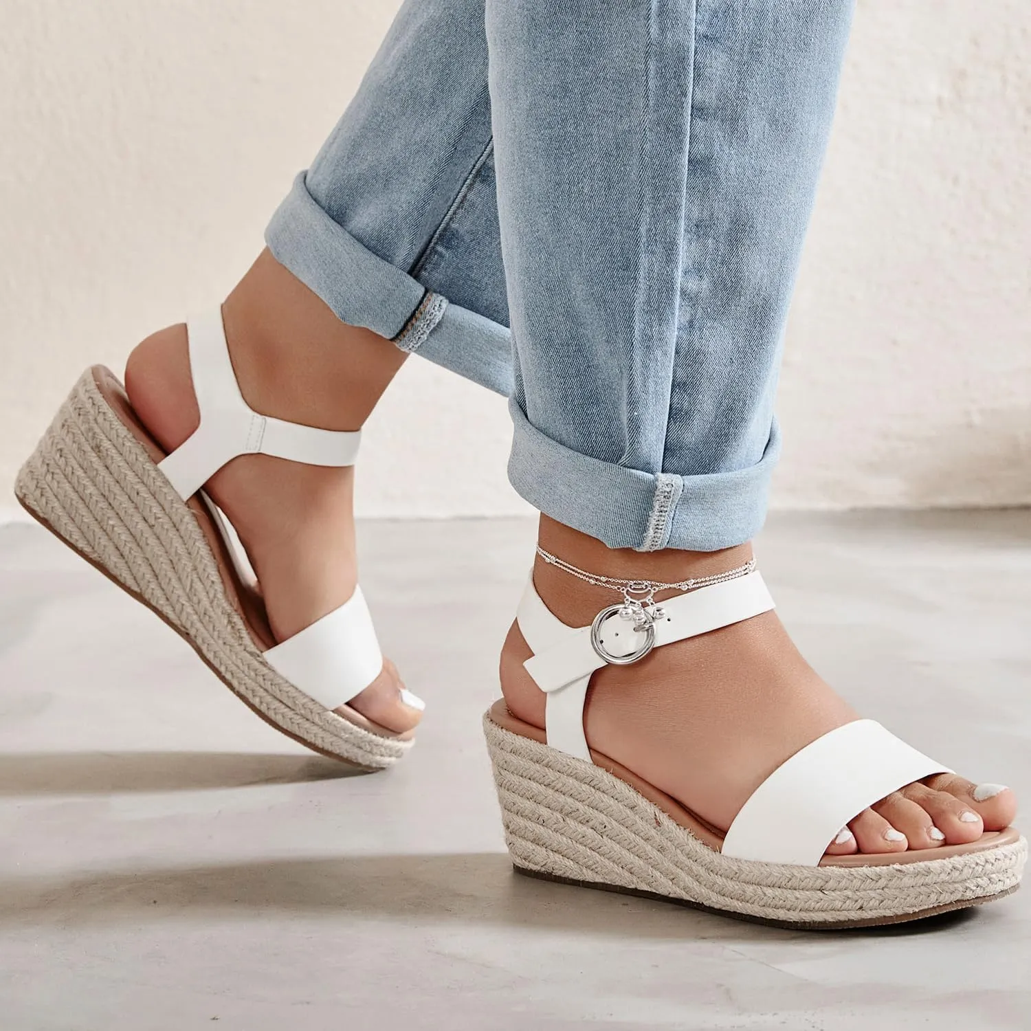Luoika Women's Wide Width Wedge Sandals, Ankle Strap Open Toe Platform Espadrille Wedge Pump Heel Women's Sandals Concise Casual Summer Shoes.