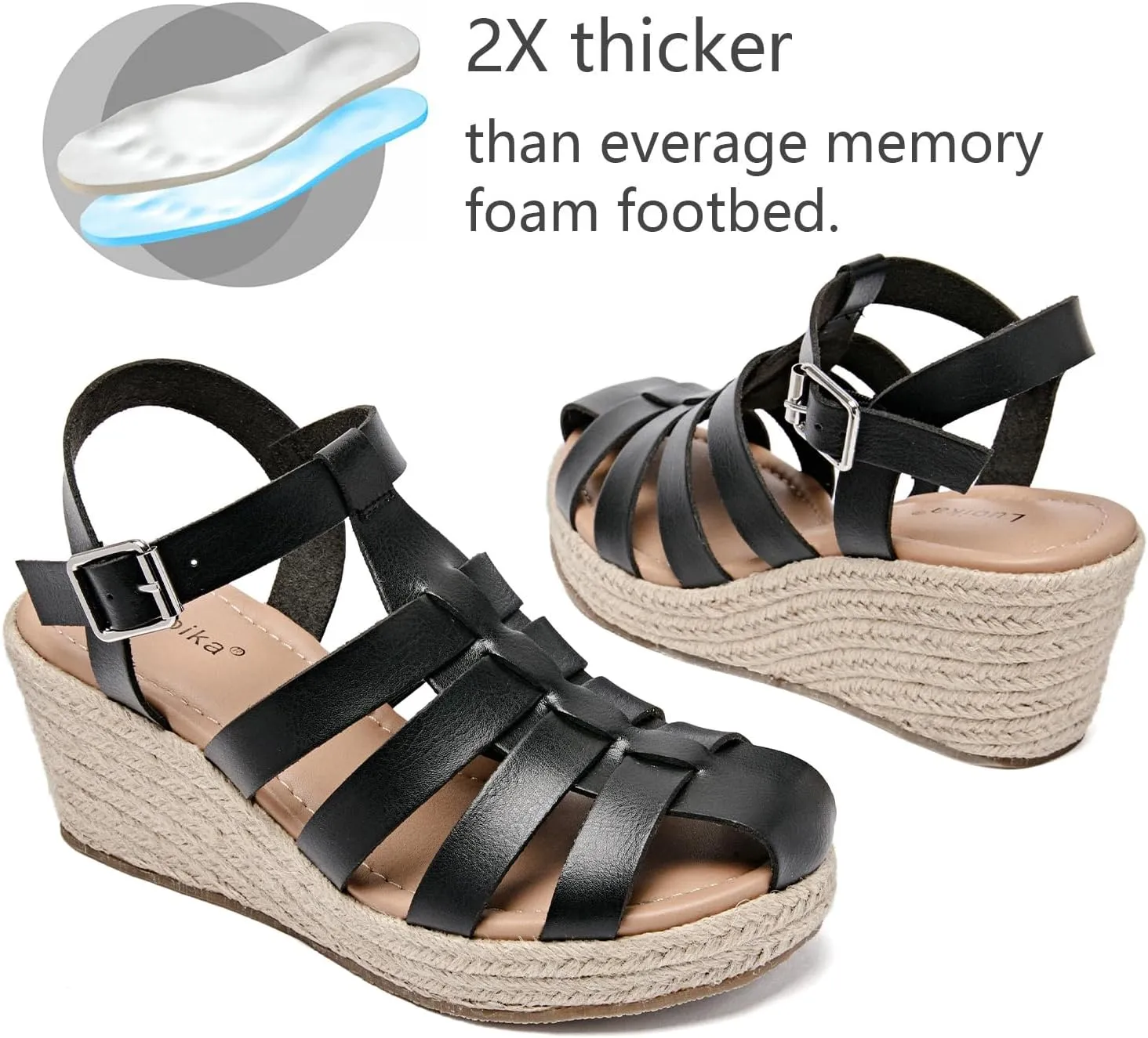 Luoika Women's Wide Width Wedge Sandals, Ankle Strap Open Toe Platform Espadrille Wedge Pump Heel Women's Sandals Concise Casual Summer Shoes.