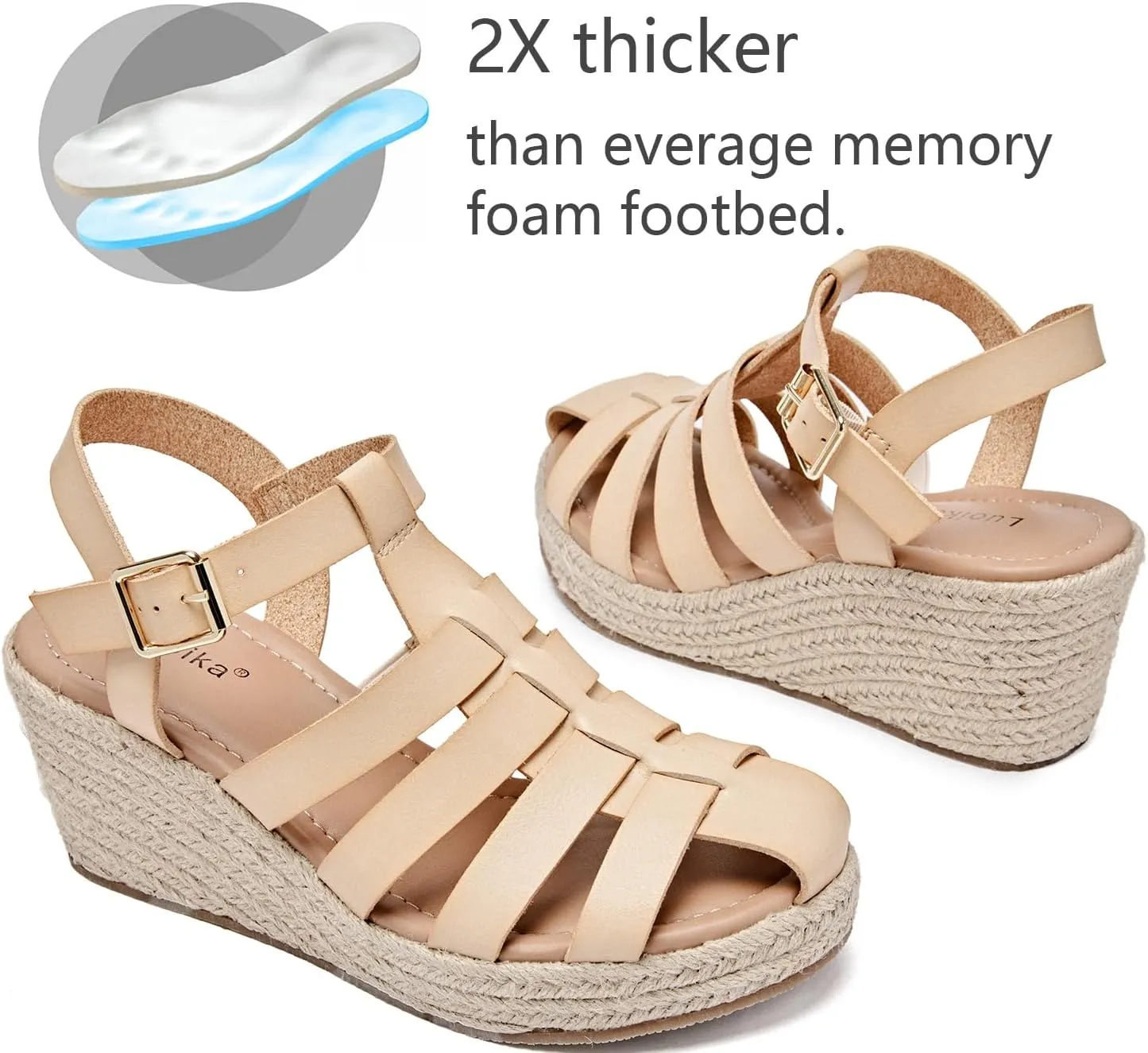 Luoika Women's Wide Width Wedge Sandals, Ankle Strap Open Toe Platform Espadrille Wedge Pump Heel Women's Sandals Concise Casual Summer Shoes.