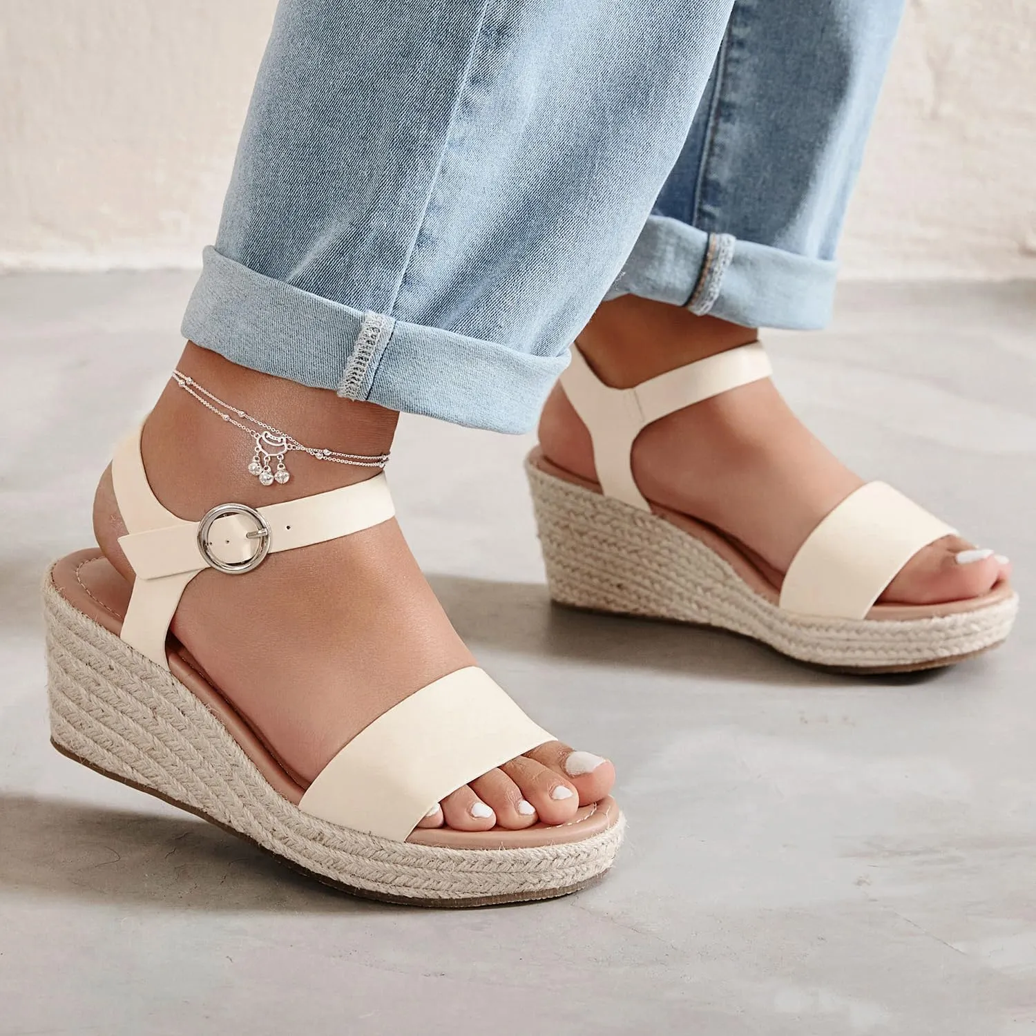 Luoika Women's Wide Width Wedge Sandals, Ankle Strap Open Toe Platform Espadrille Wedge Pump Heel Women's Sandals Concise Casual Summer Shoes.