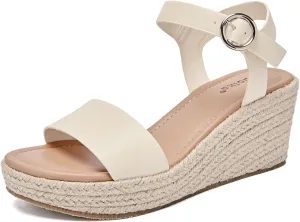 Luoika Women's Wide Width Wedge Sandals, Ankle Strap Open Toe Platform Espadrille Wedge Pump Heel Women's Sandals Concise Casual Summer Shoes.