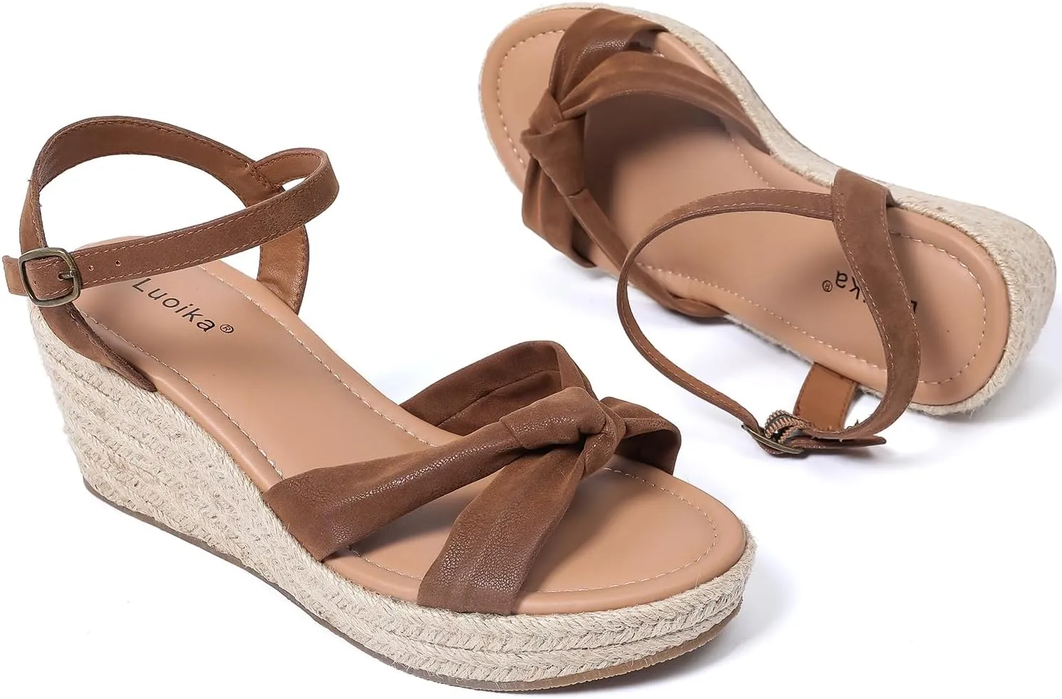 Luoika Women's Wide Width Wedge Sandals, Ankle Strap Open Toe Platform Espadrille Wedge Pump Heel Women's Sandals Concise Casual Summer Shoes.
