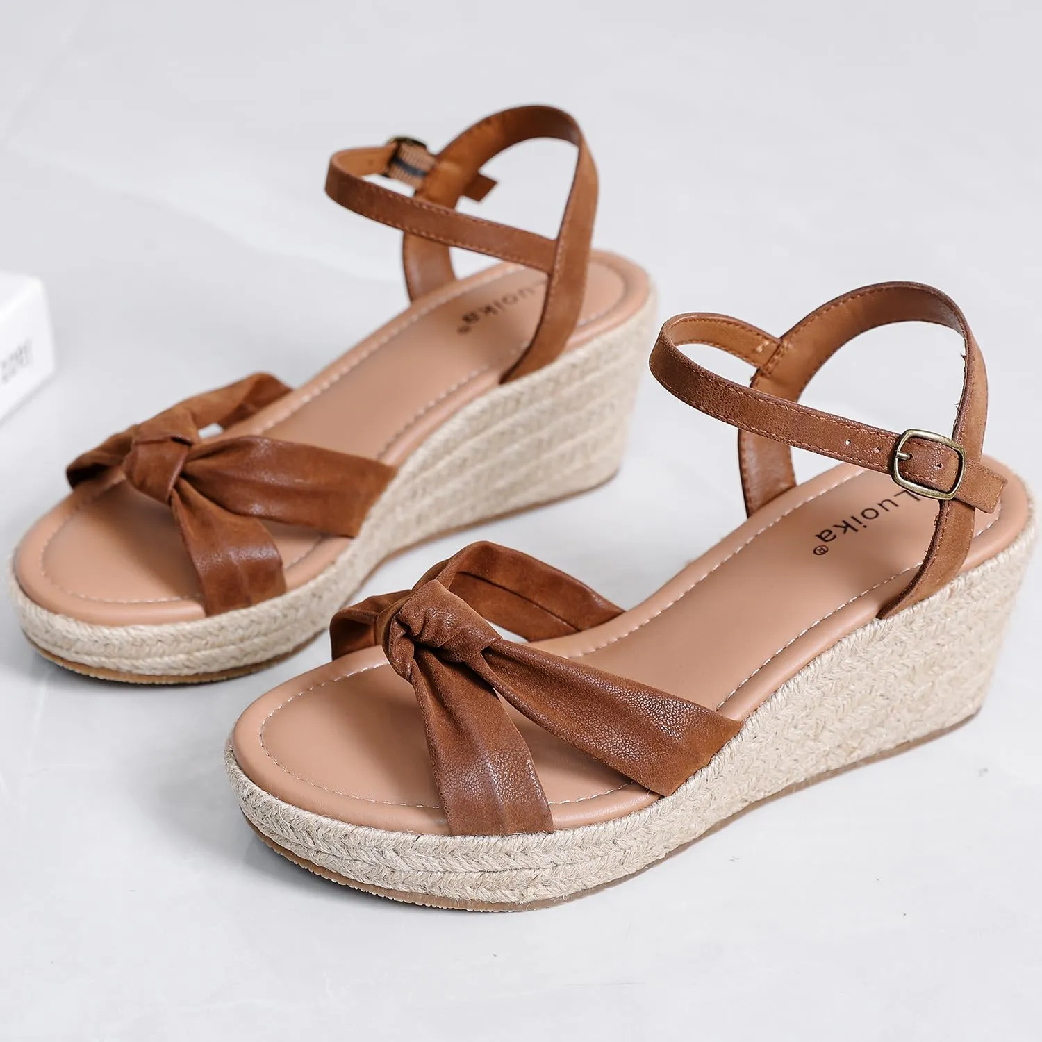 Luoika Women's Wide Width Wedge Sandals, Ankle Strap Open Toe Platform Espadrille Wedge Pump Heel Women's Sandals Concise Casual Summer Shoes.