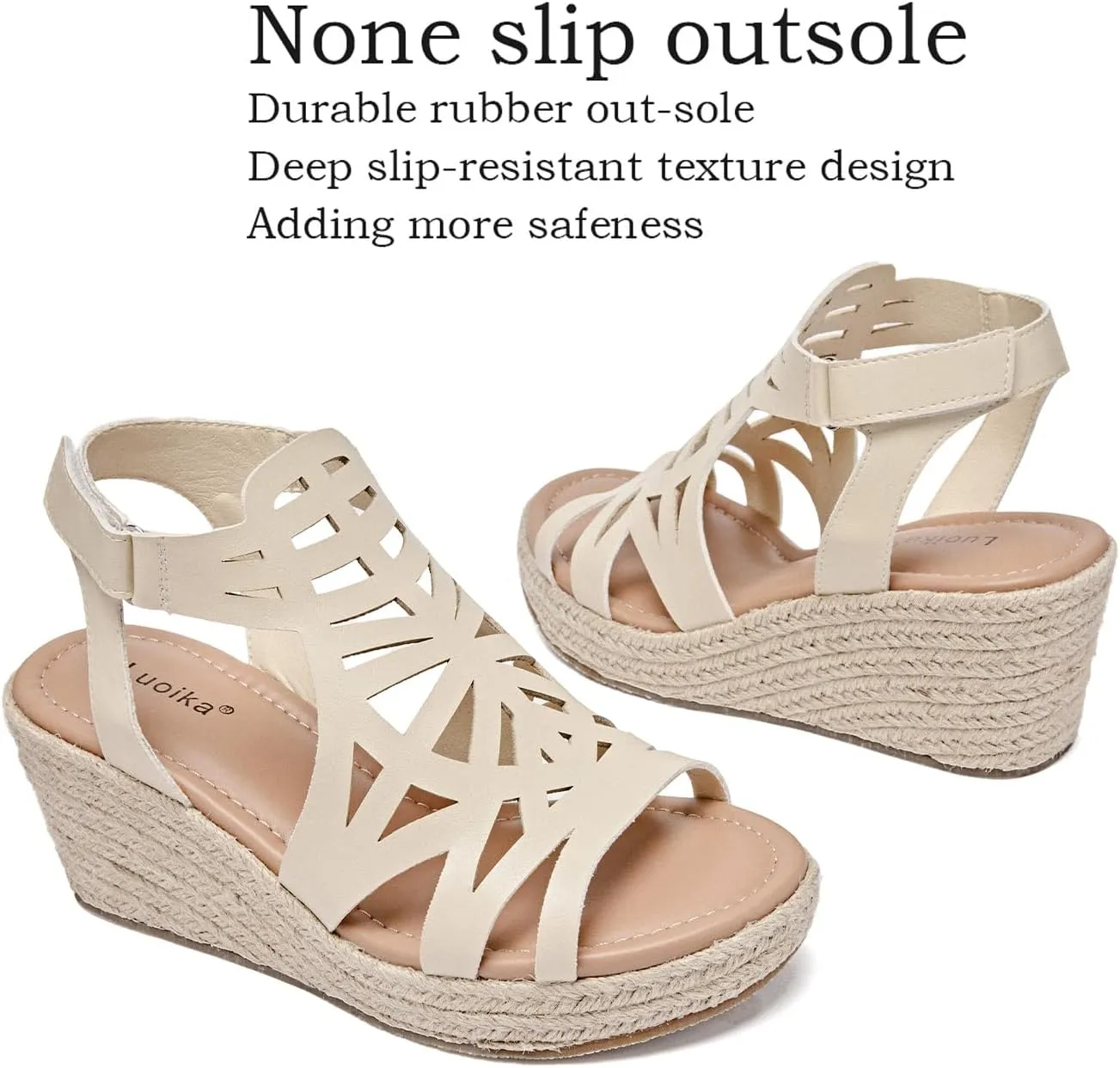 Luoika Women's Wide Width Wedge Sandals, Espadrille Wedge Pump Heel Platform Ankle Strap Open Toe Women's Sandal Concise Casual Summer Shoes.