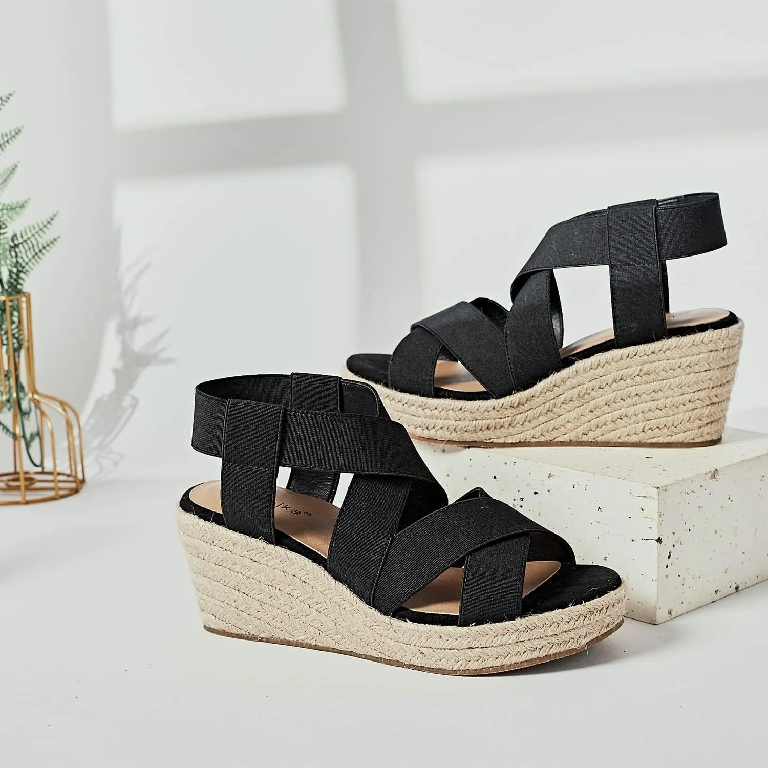 Luoika Women's Wide Width Wedge Sandals, Platform Ankle Strap Open Toe Espadrille Wedge Pump Heel Women's Sandals Concise Casual Summer Shoes.