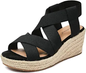 Luoika Women's Wide Width Wedge Sandals, Platform Ankle Strap Open Toe Espadrille Wedge Pump Heel Women's Sandals Concise Casual Summer Shoes.