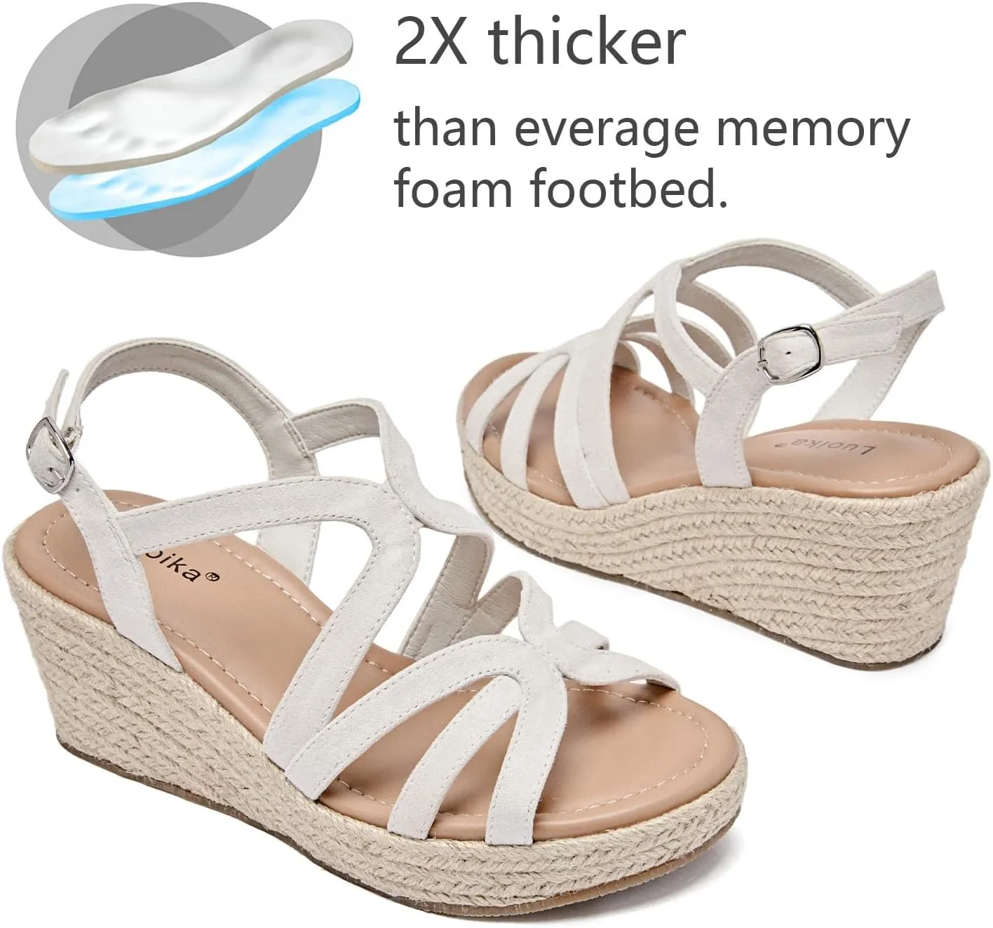 Luoika Women's Wide Width Wedge Sandals, Platform Ankle Strap Open Toe Espadrille Wedge Pump Heel Women's Sandals Concise Casual Summer Shoes.