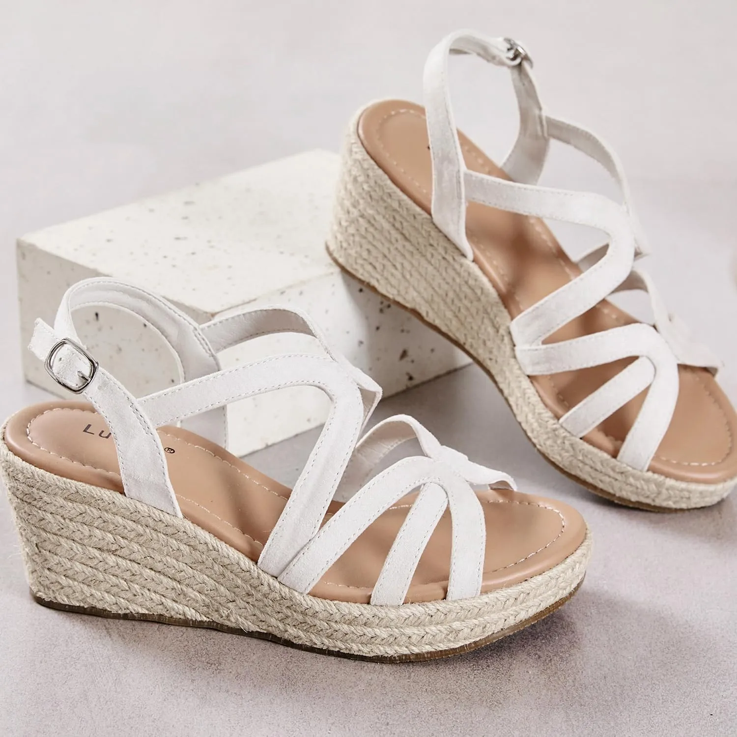 Luoika Women's Wide Width Wedge Sandals, Platform Ankle Strap Open Toe Espadrille Wedge Pump Heel Women's Sandals Concise Casual Summer Shoes.