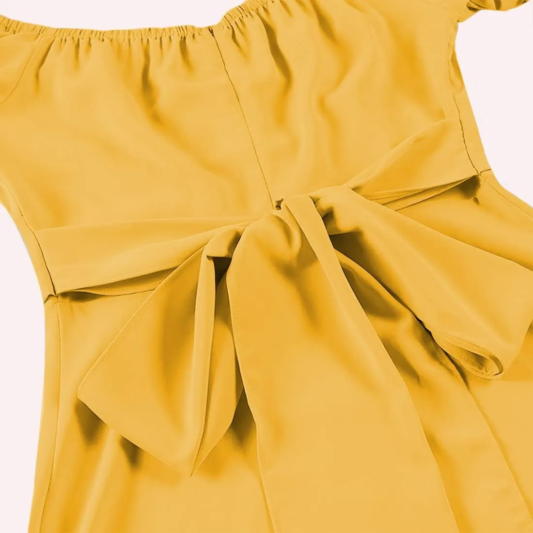 LYANER Women's Off Shoulder Wrap Ruffle Puff Short Sleeve Ruched Tie Back Dress