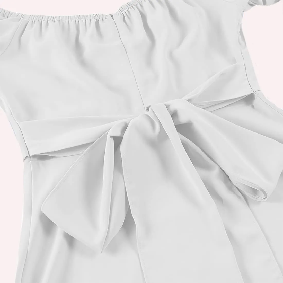 LYANER Women's Off Shoulder Wrap Ruffle Puff Short Sleeve Ruched Tie Back Dress