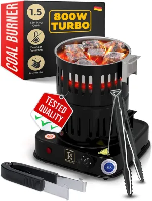 M. ROSENFELD Multipurpose Charcoal Starter - 800W Electric Charcoal Burner UL & STS Approved - Coconut Charcoal Lighters with Tongs - Hot Plate - 304 Stainless Steel