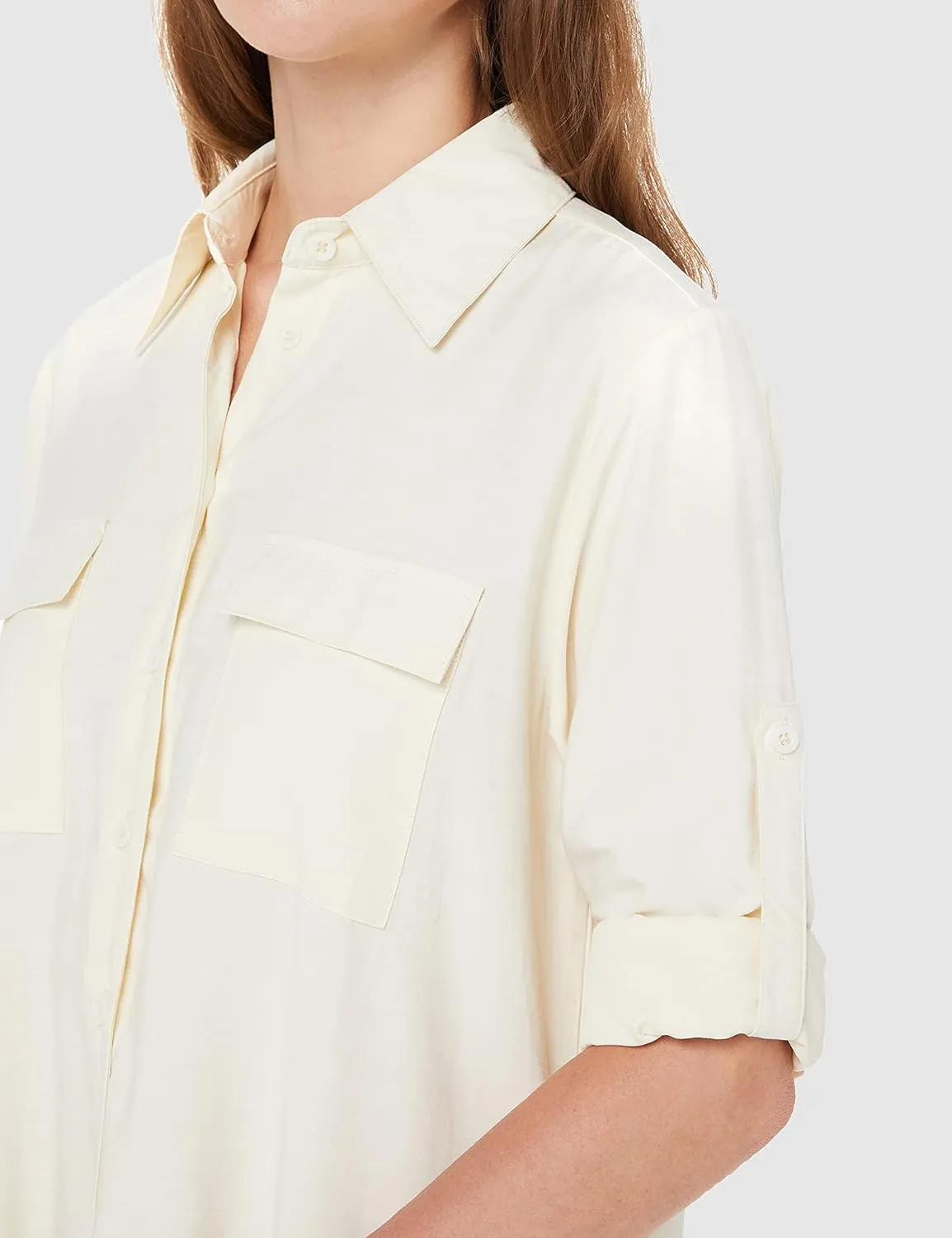 MANAIXUAN Women's Shirt Dress V Neck Long Sleeve Loose Casual with Pockets Front Button