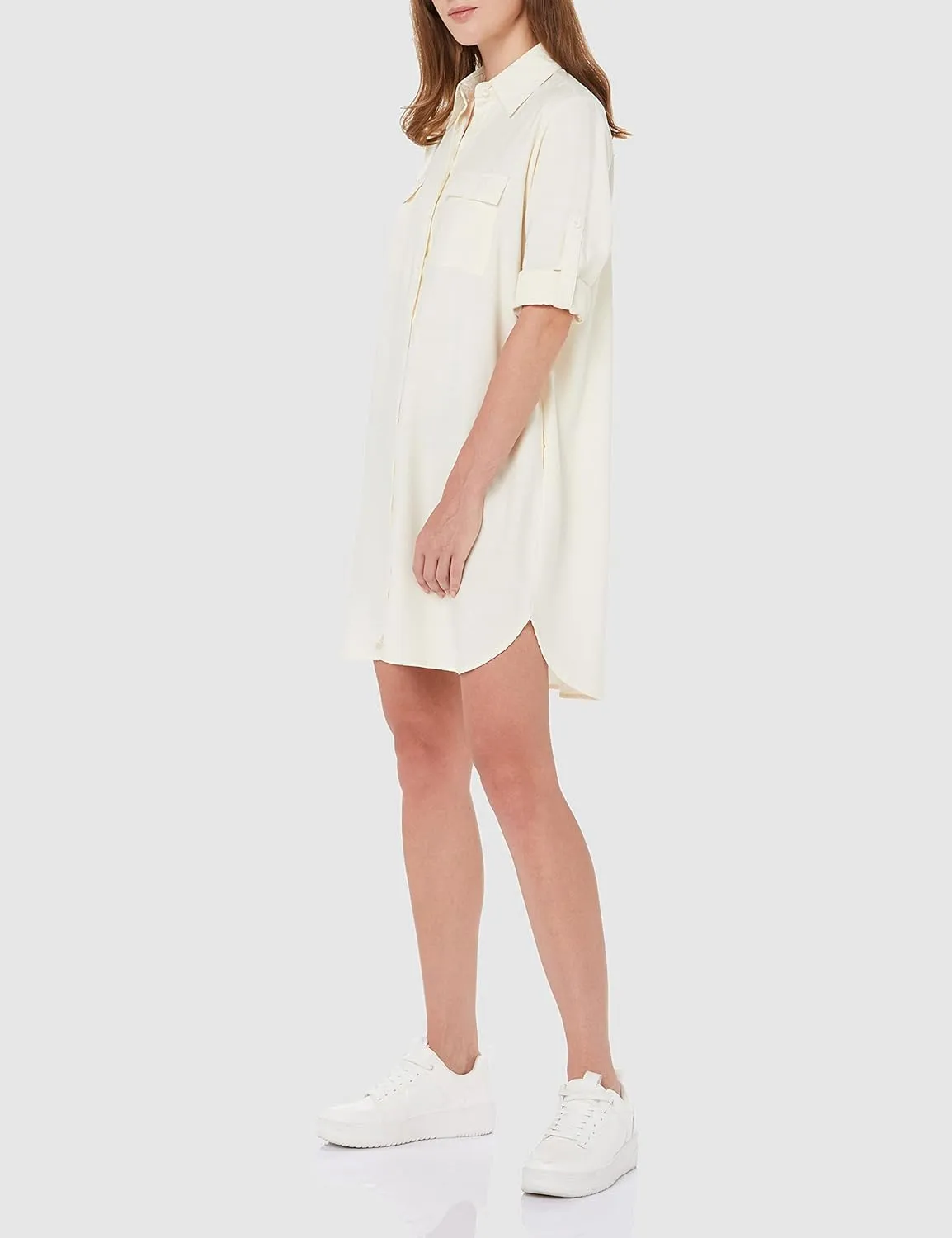 MANAIXUAN Women's Shirt Dress V Neck Long Sleeve Loose Casual with Pockets Front Button