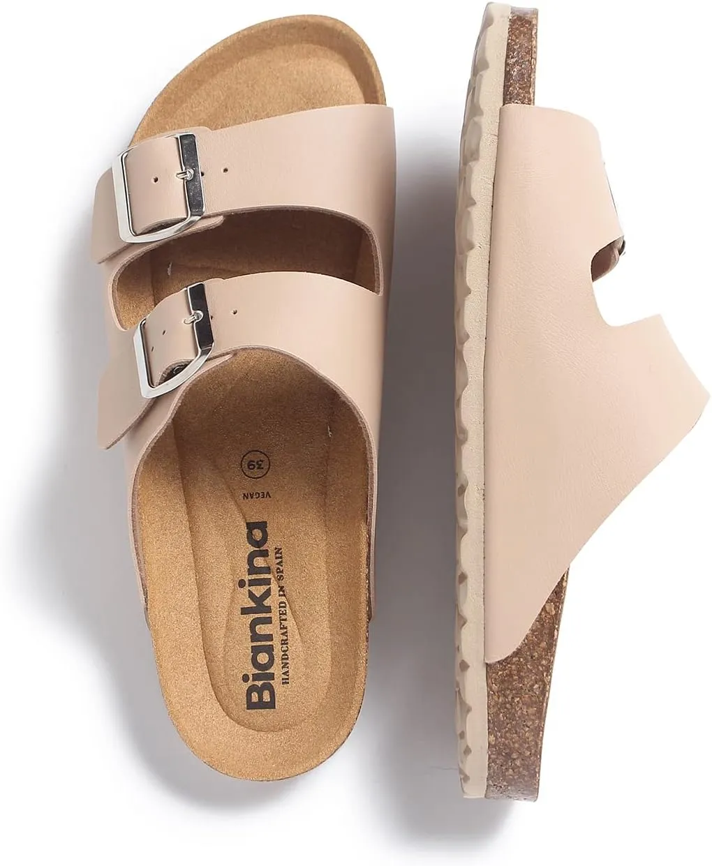Marbella Two Strap Bio Sandals for Women - Sustainable, Eco Friendly, Vegan Leather Sandals. Recycled Upper, Comfy Insole, Cork Midsole, EVA Sole. Made in Spain