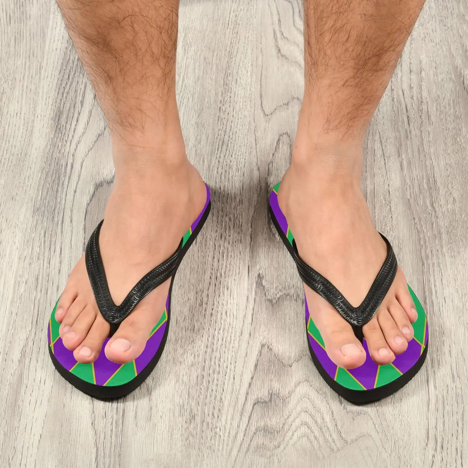 Mardi Gras Diamonds Green Violet Womens Flip Flops Carnival Festival Pattern Summer Beach Sandals Casual Thong Slippers Comfortable Shower Slippers Non Slip Water Sandals shoes S