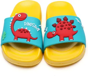 MEMON Toddler Little Kids Dinosaur Beach/Pool/Shower Slides/Anti-Skid Home Bath Slippers/Cute Summer Outdoor Shoes for Girls and Boys(2013-yel-16)