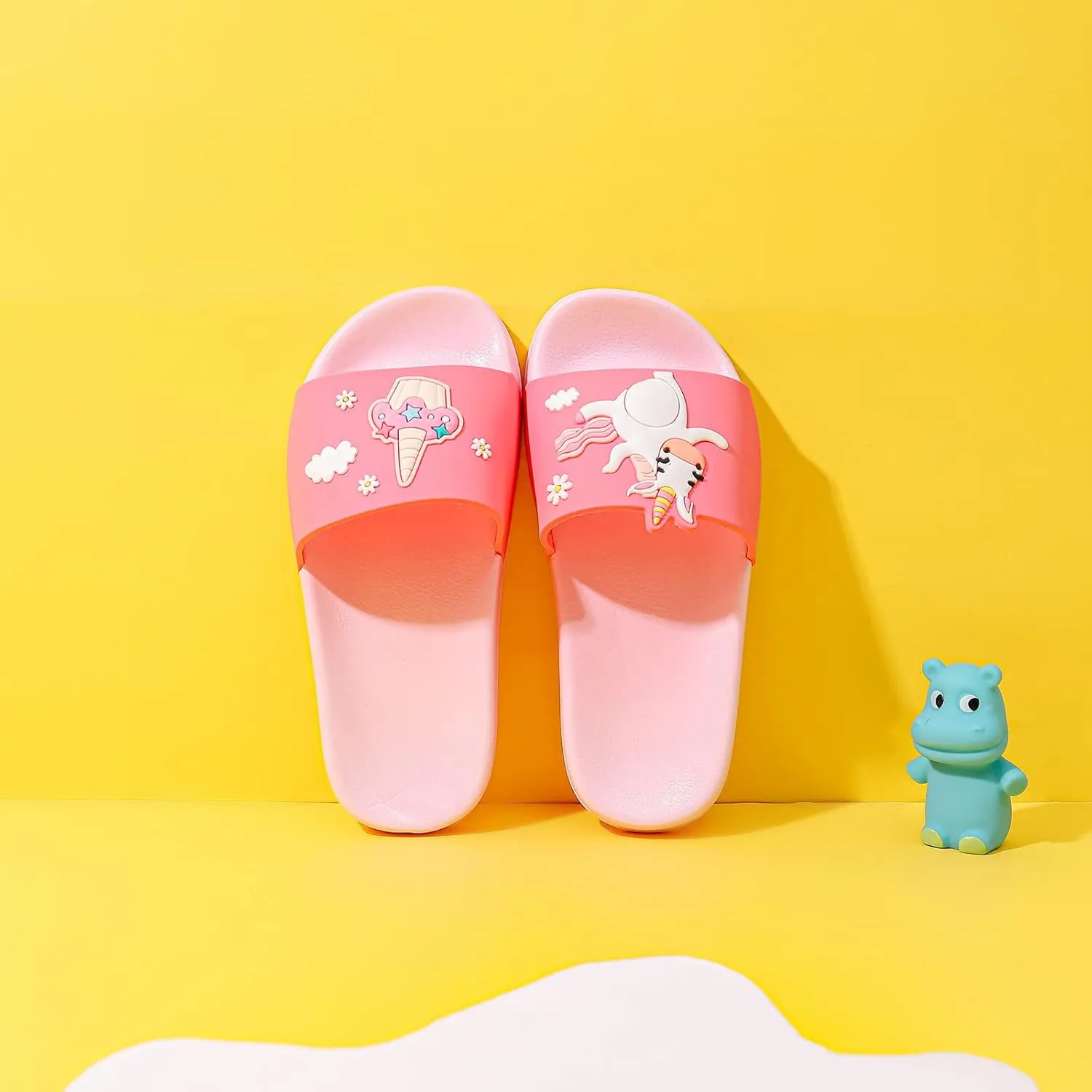 MEMON Toddler Little Kids Dinosaur Beach/Pool/Shower Slides/Anti-Skid Home Bath Slippers/Cute Summer Outdoor Shoes for Girls and Boys