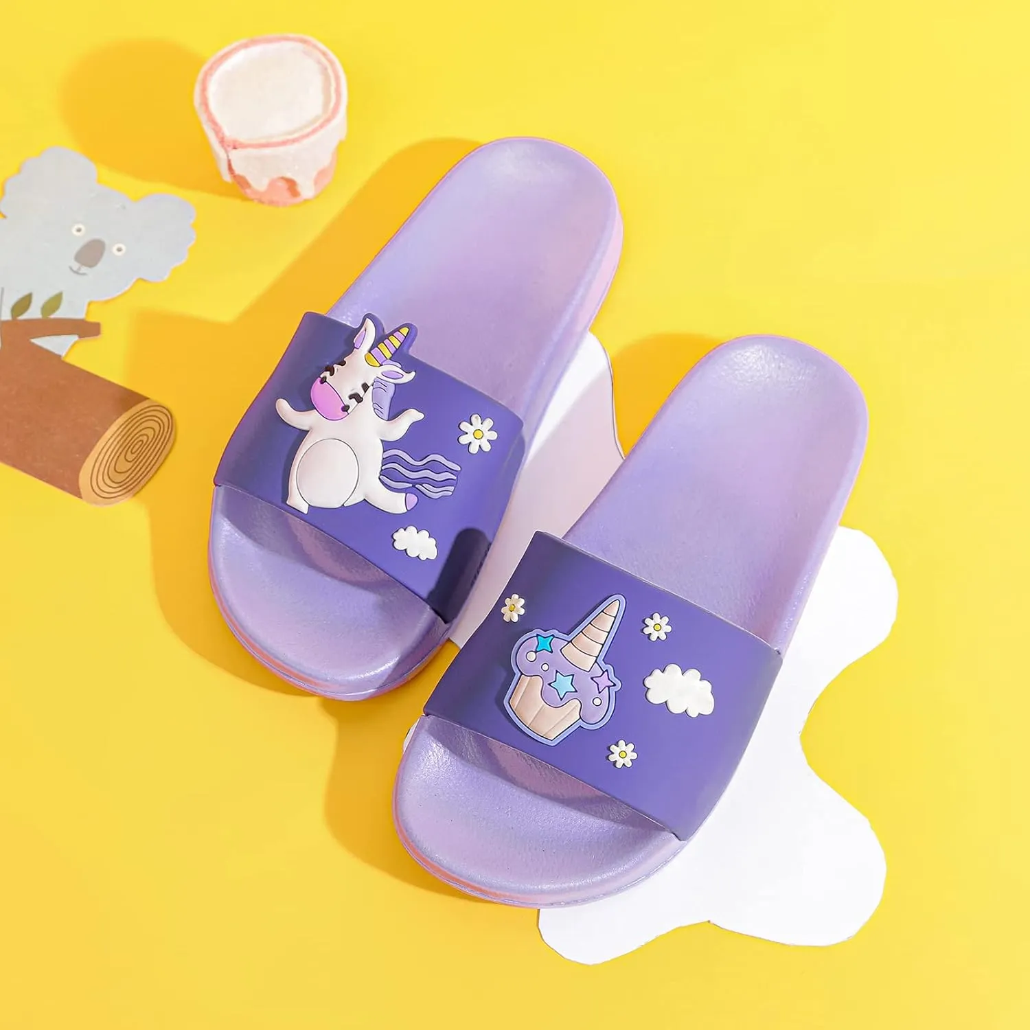 MEMON Toddler Little Kids Dinosaur Beach/Pool/Shower Slides/Anti-Skid Home Bath Slippers/Cute Summer Outdoor Shoes for Girls and Boys