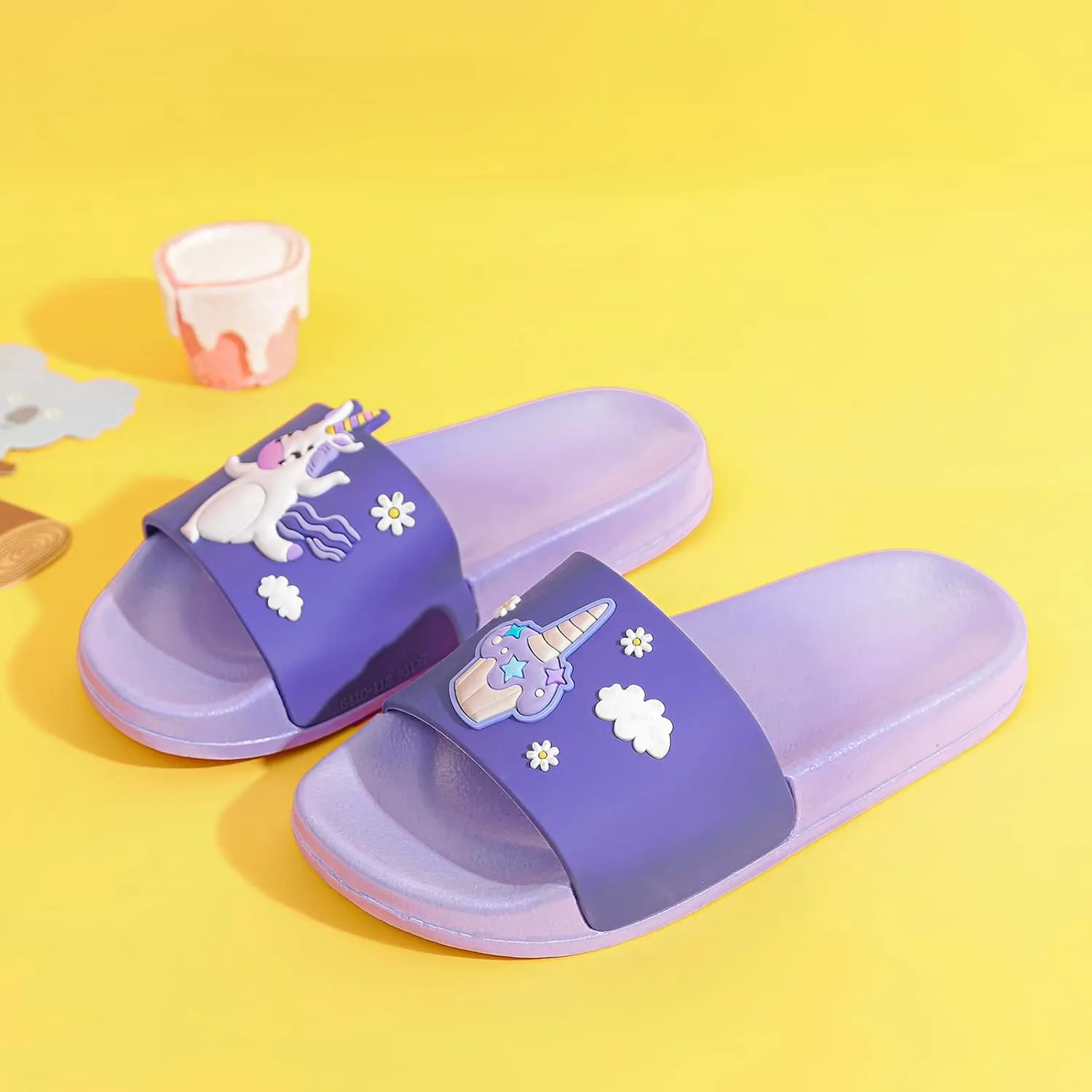 MEMON Toddler Little Kids Dinosaur Beach/Pool/Shower Slides/Anti-Skid Home Bath Slippers/Cute Summer Outdoor Shoes for Girls and Boys
