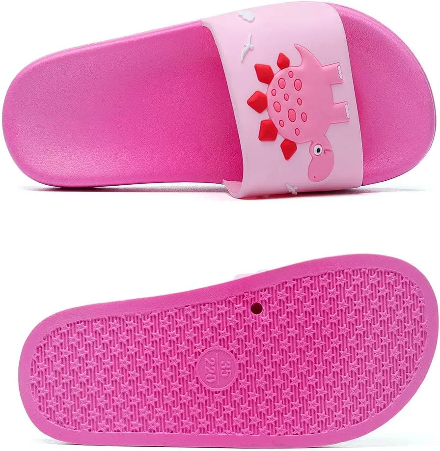 MEMON Toddler Little Kids Dinosaur Beach/Pool/Shower Slides/Anti-Skid Home Bath Slippers/Cute Summer Outdoor Shoes for Girls and Boys
