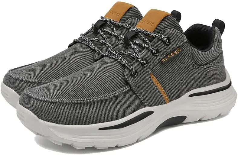 Men Canvas Wide Width Walking Sneakers,Casual Non Slip Lightweight Arch Support Fashion Sneakers Boat Shoes Orthopedic Shoes