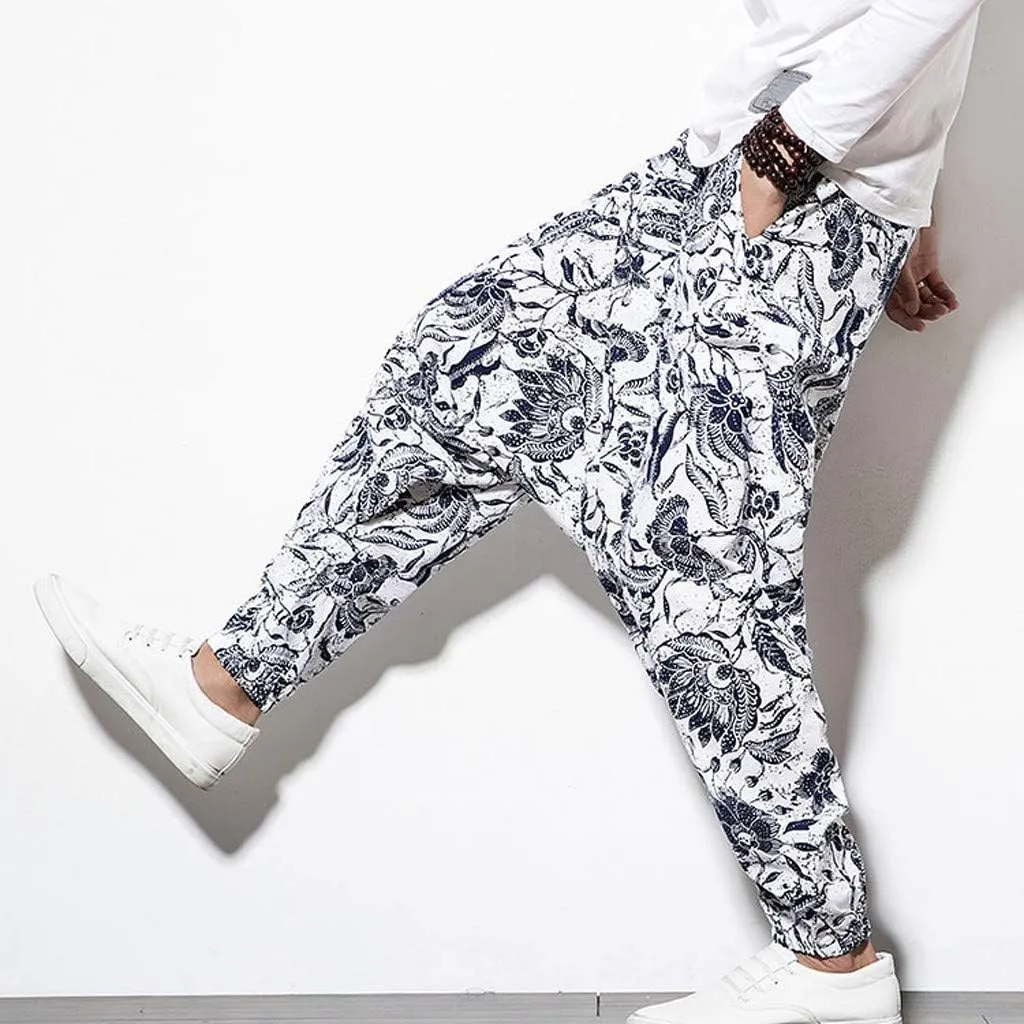 Mens Athletic Pants Linen Cotton Relaxed Fit Tapered Stretch Waist Sweatpants Breathable Trousers Gym Running Pants