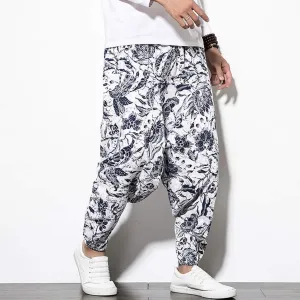 Mens Athletic Pants Linen Cotton Relaxed Fit Tapered Stretch Waist Sweatpants Breathable Trousers Gym Running Pants