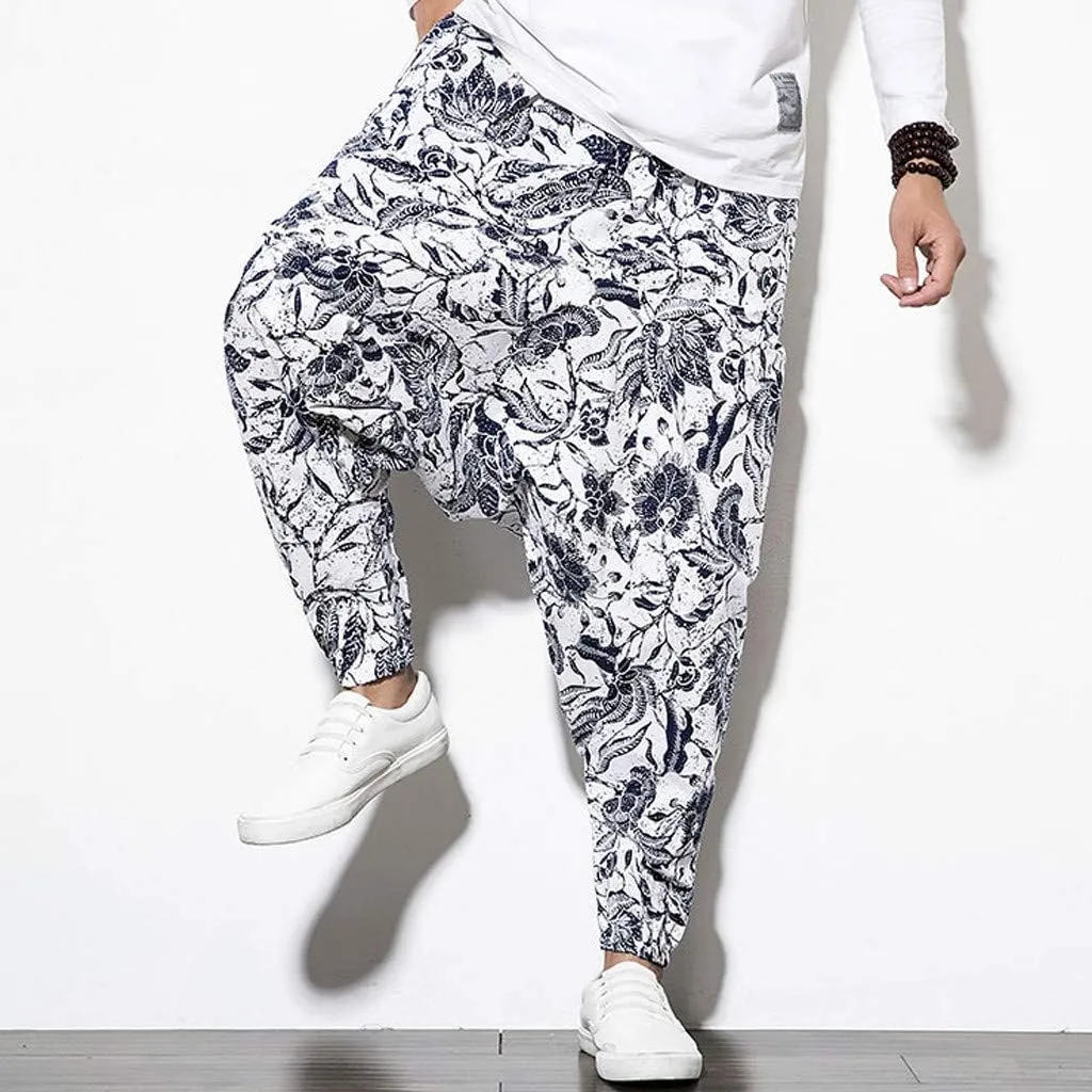 Mens Athletic Pants Linen Cotton Relaxed Fit Tapered Stretch Waist Sweatpants Breathable Trousers Gym Running Pants