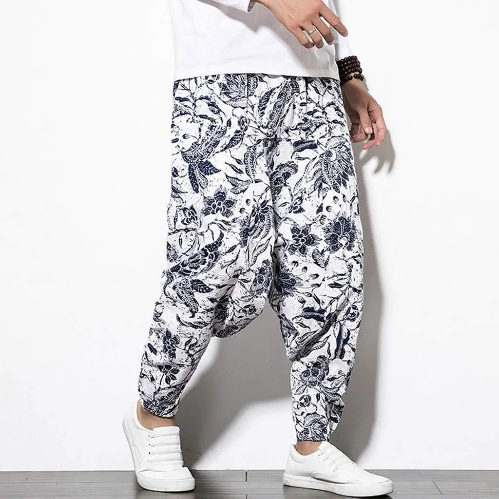 Mens Athletic Pants Linen Cotton Relaxed Fit Tapered Stretch Waist Sweatpants Breathable Trousers Gym Running Pants