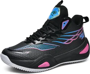Mens Breathable Mesh Lace Up Basketball Shoes with Arch Support Non-Slip Comfortable High Top Sneakers Running Walking Tennis Shoes
