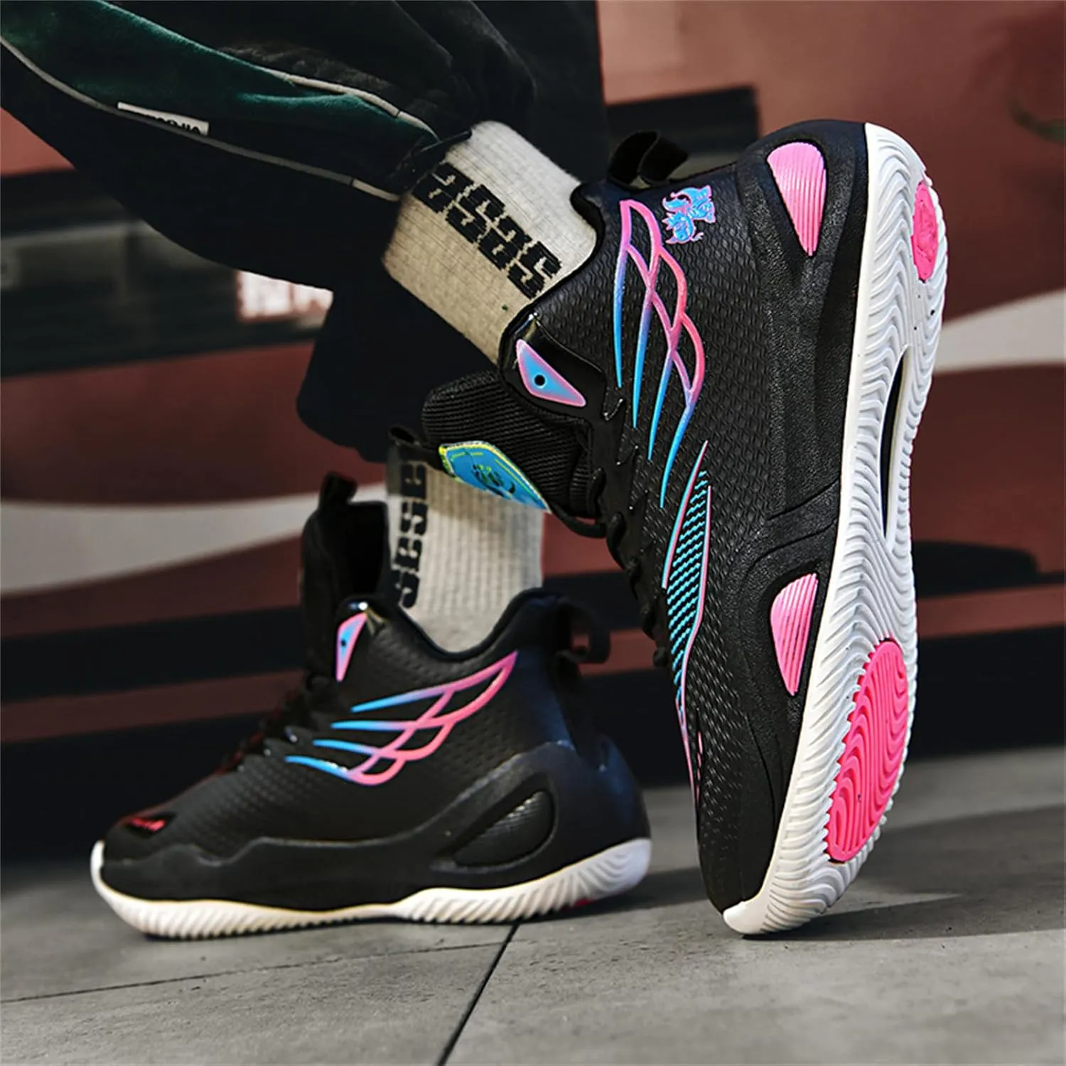 Mens Breathable Mesh Lace Up Basketball Shoes with Arch Support Non-Slip Comfortable High Top Sneakers Running Walking Tennis Shoes