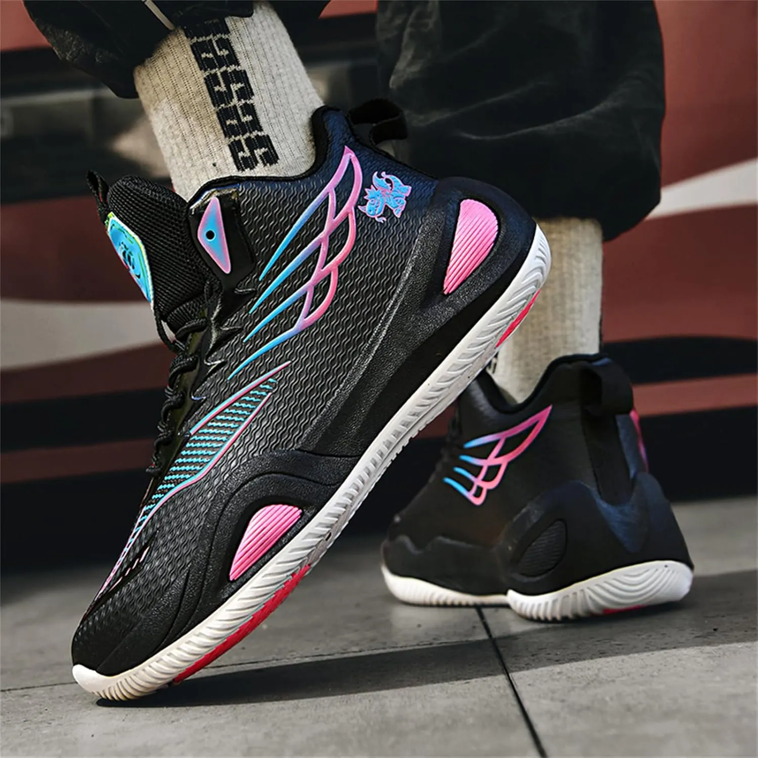 Mens Breathable Mesh Lace Up Basketball Shoes with Arch Support Non-Slip Comfortable High Top Sneakers Running Walking Tennis Shoes