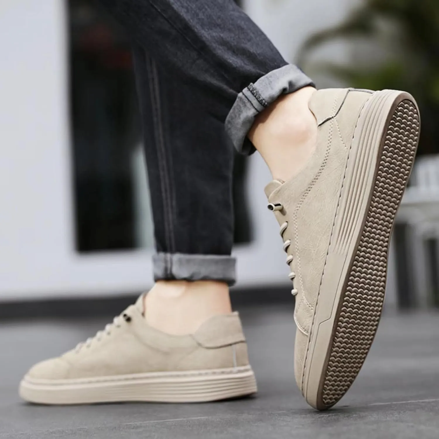 Mens Casual Slip-on Leather Sneakers with Elastic Band Classical Retro Breathable Flats Walking Oxford Shoes